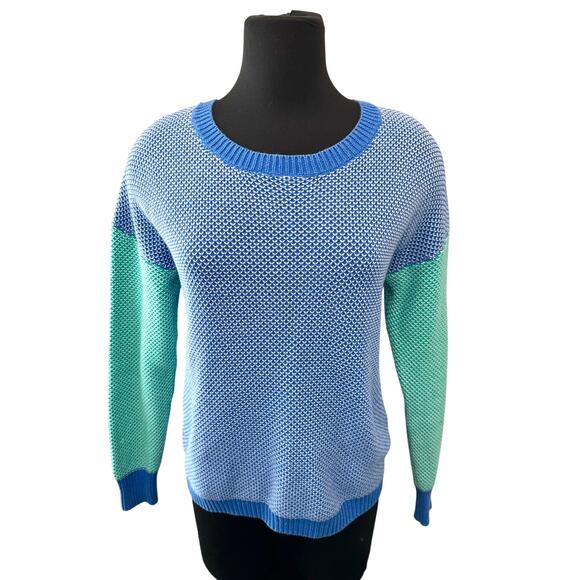 URBAN OUTFITTERS Coincidence & Chance Blue Green Colorblock Knit Sweater Small - Picture 2 of 7